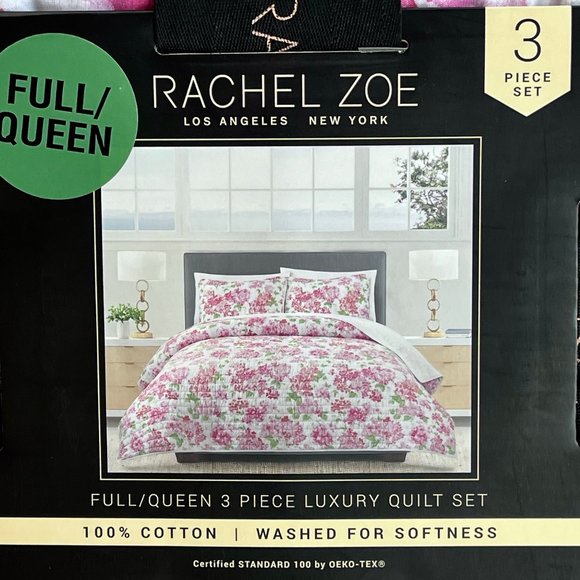 Rachel Zoe SPRING FLORAL Luxury Full/Queen COTTON Quilt Set - includes shams